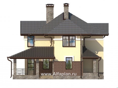 Проекты домов Альфаплан - Компактный двухэтажный дом c с большой террасой - превью фасада №1
