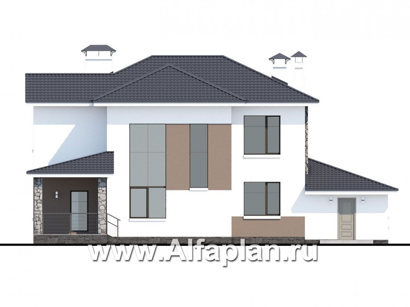 Проекты домов Альфаплан - «Гедонист»- коттедж с гаражом и эффектным остеклением - изображение фасада №4