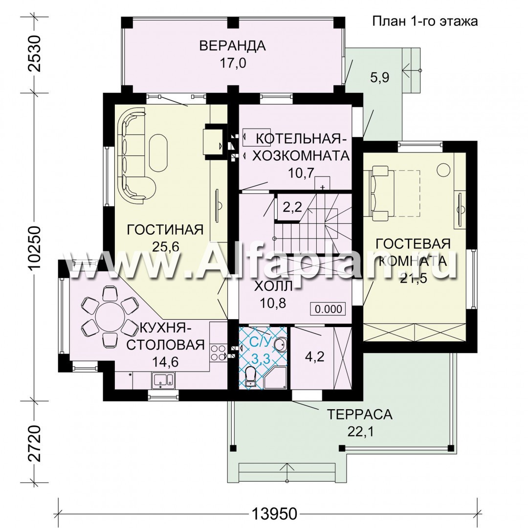 Проекты домов Альфаплан - Современный двухэтажный дом - план проекта №1