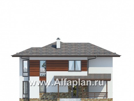Проекты домов Альфаплан - Современный двухэтажный дом - превью фасада №1