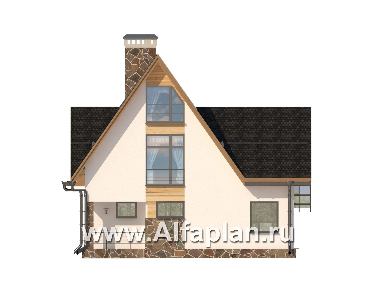 Проекты домов Альфаплан - Современный мансардный дом - изображение фасада №3
