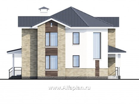 NotaBene - проект двухэтажного дома, с террасой и кабинетом, с оригинальным планом по диагонали - превью фасада дома