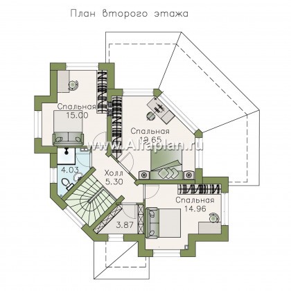 NotaBene - проект двухэтажного дома, с террасой и кабинетом, с оригинальным планом по диагонали - превью план дома