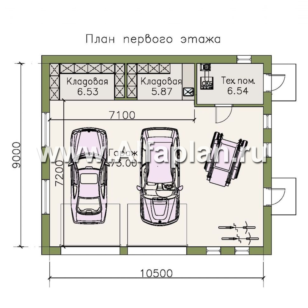 Проекты домов Альфаплан - Гараж для крупноразмерных автомобилей, с котельной - план проекта №1