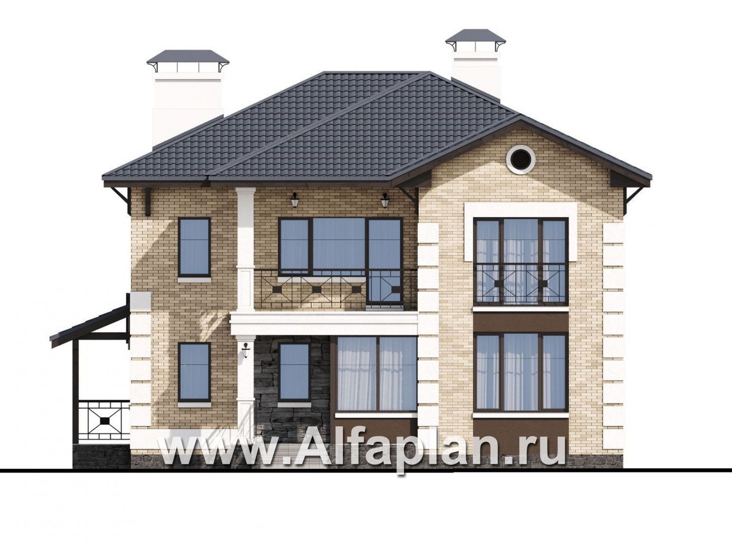 Проекты домов Альфаплан - «Седьмая высота» - комфортабельный дом с большой гостиной - изображение фасада №1