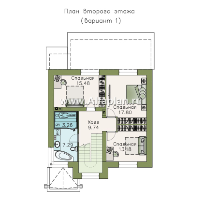 Проекты домов Альфаплан - «Приоритет» - компактный трехэтажный дом с «зеленой» кровлей - превью плана проекта №2