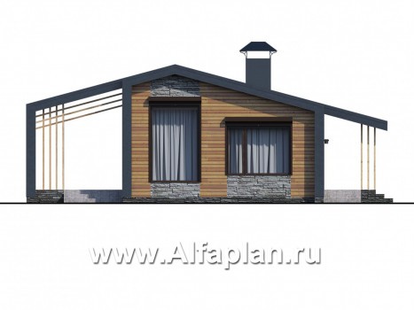 Проекты домов Альфаплан - «Каппа» - небольшой одноэтажный коттедж с террасой - превью фасада №1