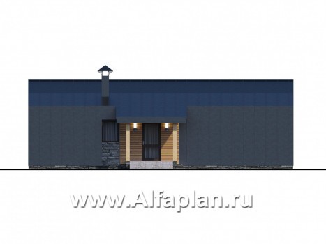 Проекты домов Альфаплан - «Каппа» - небольшой одноэтажный коттедж с террасой - превью фасада №2