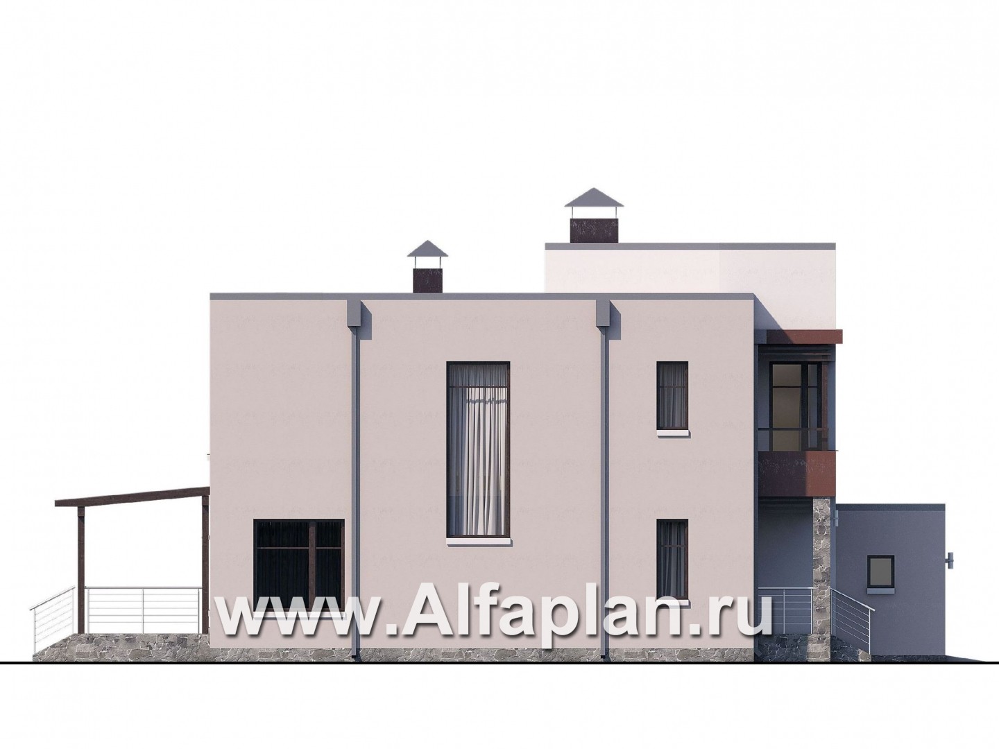 Проекты домов Альфаплан - «Эвр» - коттедж с плоской кровлей, с гаражом на два автомобиля - изображение фасада №3