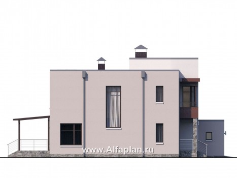 Проекты домов Альфаплан - «Эвр» - коттедж с плоской кровлей, с гаражом на два автомобиля - превью фасада №3