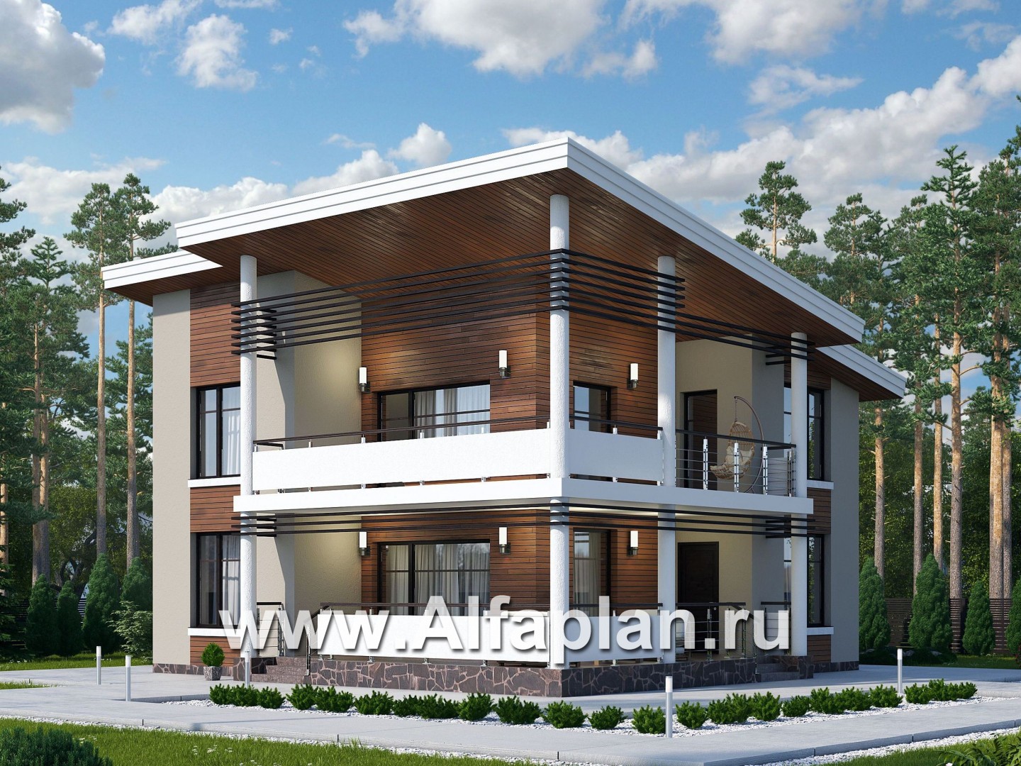 Проекты домов Альфаплан - «Квантум» - коттедж с односкатной крышей - основное изображение